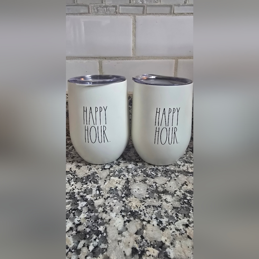 Rae Dunn White 'Happy Hour' Tumblers